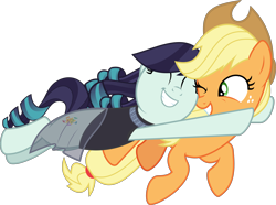 Size: 4836x3591 | Tagged: safe, artist:jhayarr23, imported from derpibooru, applejack, coloratura, earth pony, pony, cute, duo, female, glomp, jackabetes, lesbian, mare, rarabetes, rarajack, shipping, simple background, smiling, transparent background