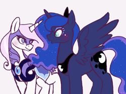 Size: 4000x3000 | Tagged: safe, artist:peachplumeria, imported from derpibooru, fleur-de-lis, princess luna, alicorn, pony, unicorn, armor, blushing, crack shipping, female, fleur de lune, lesbian, looking at each other, mare, night guard, night guard armor, shipping, simple background, white background