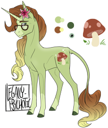 Size: 1158x1368 | Tagged: safe, artist:cranberry--zombie, artist:legally-psychotic, imported from derpibooru, oc, oc only, classical unicorn, pony, unicorn, blaze (coat marking), cloven hooves, coat markings, facial markings, flower, flower in hair, glasses, gradient mane, leonine tail, male, reference sheet, simple background, socks (coat marking), socks (coat markings), solo, stallion, transparent background