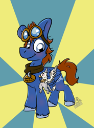 Size: 614x834 | Tagged: safe, artist:lilsunshinesam, imported from derpibooru, oc, oc only, oc:der, oc:seaward skies, griffon, pegasus, pony, collar, goggles, micro