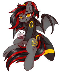 Size: 2558x3000 | Tagged: safe, artist:ruef, imported from derpibooru, oc, oc only, oc:tomoko tanue, bat pony, umbreon, fallout equestria, clothes, fangs, female, grin, hoodie, mare, pokémon, smiling, sweater