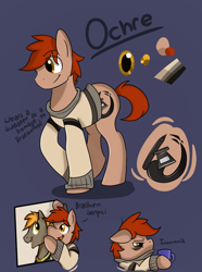 Size: 716x960 | Tagged: safe, artist:wulfanite, imported from derpibooru, oc, oc only, oc:ochre, clothes, colour reference, insomnia, mug, ponysona, reference sheet, senpai, simple background, sweater