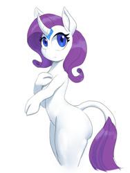 Size: 828x1104 | Tagged: safe, artist:grissaecrim, artist:raikoh, imported from derpibooru, rarity, pony, semi-anthro, cloven hooves, curved horn, female, mare, missing cutie mark, simple background, solo