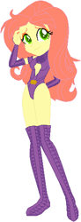 Size: 202x551 | Tagged: safe, artist:selenaede, artist:wolf, imported from derpibooru, fluttershy, equestria girls, base used, breasts, clothes, cosplay, costume, crossover, dc comics, leotard, starfire, starshy, teen titans, zettai ryouiki