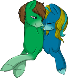 Size: 879x1010 | Tagged: safe, artist:violentdreamsofmine, imported from derpibooru, oc, oc only, oc:dainty hack, oc:spirit split, earth pony, pegasus, pony, eyes closed, female, male, mare, oc x oc, prone, shipping, simple background, stallion, straight, transparent background