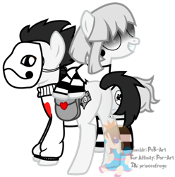 Size: 610x615 | Tagged: safe, artist:princeofrage, imported from derpibooru, pony, duo, food, mask, mortis ghost, off, plushie, ponified, saddle bag, simple background, sucre, sugar (food), transparent background, zacharie