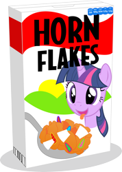 Size: 4668x6574 | Tagged: safe, artist:hornflakes, artist:jamnetwork, imported from derpibooru, twilight sparkle, pony, absurd resolution, cereal, cereal box, corn flakes, female, food, mare, pun, silly, silly pony, simple background, solo, tongue out, transparent background, vector