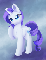 Size: 1235x1612 | Tagged: safe, artist:dusthiel, imported from derpibooru, rarity, pony, unicorn, female, mare, raised hoof, smiling, solo