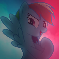 Size: 1000x1000 | Tagged: safe, artist:cloudbringerart, imported from derpibooru, rainbow dash, pegasus, pony, female, gradient background, shadow, smoke, solo