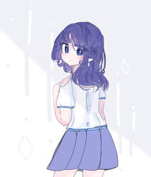 Size: 1026x1199 | Tagged: safe, artist:windymils, imported from derpibooru, rarity, human, clothes, cute, ear piercing, earring, female, humanized, jewelry, looking back, moe, piercing, pleated skirt, skirt, solo