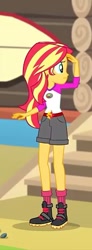 Size: 265x720 | Tagged: safe, imported from derpibooru, screencap, sunset shimmer, equestria girls, legend of everfree, boots, camp everfree outfits, clothes, cropped, female, shoes, shorts, socks, solo