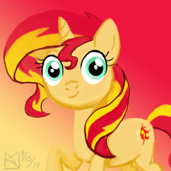 Size: 1500x1500 | Tagged: safe, artist:kelseyleah, imported from derpibooru, sunset shimmer, pony, unicorn, female, mare, smiling, solo, thousand yard stare