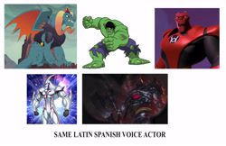 Size: 7300x4724 | Tagged: safe, imported from derpibooru, dragon lord torch, dragon, absurd resolution, atrocitus, avengers: earth's mightiest heroes, elemental hero neos, exploitable meme, green lantern: the animated series, juan carlos tinoco, league of legends, meme, same voice actor, sion, spanish, the incredible hulk, yu-gi-oh!, yu-gi-oh! gx