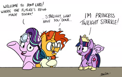 Size: 2128x1341 | Tagged: safe, artist:bobthedalek, imported from derpibooru, starlight glimmer, sunburst, twilight sparkle, alicorn, pony, unicorn, robotwi, safety goggles, simple background, the muppet show, toy, twilight sparkle (alicorn), what has magic done, what has science done, white background