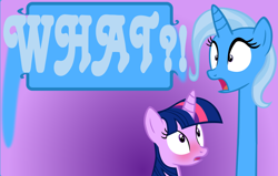 Size: 1244x792 | Tagged: safe, artist:navitaserussirus, imported from derpibooru, trixie, twilight sparkle, pony, unicorn, blushing, comic, cropped, female, lesbian, long neck, mare, open mouth, shipping, twixie