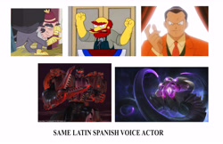 Size: 7300x4724 | Tagged: safe, imported from derpibooru, grampa gruff, griffon, absurd resolution, alejandro villeli, beast megatron, beast wars, exploitable meme, giovanni, groundskeeper willie, latin american, league of legends, megatron, meme, pokémon, same voice actor, spanish, the simpsons, transformers, vel'koz