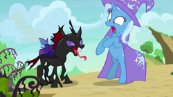 Size: 1280x720 | Tagged: safe, imported from derpibooru, screencap, pharynx, trixie, changeling, pony, to change a changeling