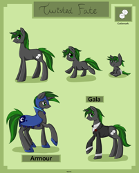 Size: 2150x2678 | Tagged: safe, artist:violentdreamsofmine, imported from derpibooru, oc, oc only, oc:twisted fate, pony, unicorn, armor, baby, baby pony, clothes, colt, high res, male, reference sheet, solo, stallion, suit