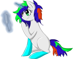 Size: 1414x1137 | Tagged: safe, artist:violentdreamsofmine, imported from derpibooru, oc, oc only, oc:shape shifter, unicorn, female, heterochromia, magic, mare, mirror, simple background, sitting, solo, transparent background