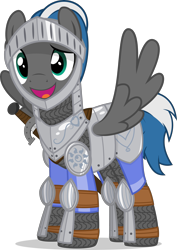 Size: 2457x3465 | Tagged: safe, artist:xenoneal, imported from derpibooru, oc, oc only, oc:cloud zapper, pegasus, pony, armor, high res, male, simple background, solo, stallion, transparent background, vector