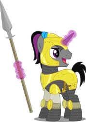 Size: 3562x5000 | Tagged: safe, artist:xenoneal, imported from derpibooru, oc, oc only, oc:fresh edge, pony, unicorn, armor, high res, magic, male, simple background, solo, spear, stallion, transparent background, vector, weapon