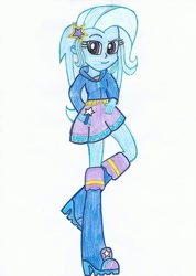 Size: 1660x2337 | Tagged: safe, artist:cybertronianbrony, imported from derpibooru, trixie, equestria girls, boots, clothes, female, hoodie, shoes, skirt, solo, traditional art