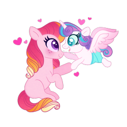 Size: 1000x1000 | Tagged: safe, artist:carouselunique, imported from derpibooru, princess flurry heart, oc, oc:honeycrisp blossom, earth pony, pony, honeycrisp tales, baby, blank flank, boop, cute, diaper, female, filly, flurrybetes, half-siblings, heart, interdimensional siblings, offspring, parent:big macintosh, parent:princess cadance, parents:cadmac, simple background, sisters, transparent background