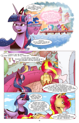 Size: 1253x1950 | Tagged: safe, artist:saturdaymorningproj, imported from derpibooru, princess celestia, princess luna, sunset shimmer, twilight sparkle, alicorn, pony, comic:a princess' worth, alicornified, alternate universe, comic, race swap, royal sisters, shimmercorn, siblings, sisters, twilight sparkle (alicorn)