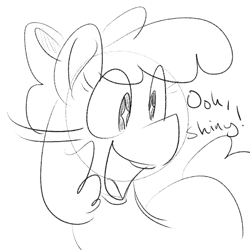 Size: 700x700 | Tagged: safe, artist:goat train, imported from derpibooru, apple bloom, pony, dialogue, female, monochrome, reaction image, sketch, solo