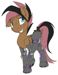 Size: 836x1078 | Tagged: safe, artist:beardie, imported from derpibooru, oc, oc only, cyborg, pegasus, pony, amputee, beckoning, commission, female, prosthetic limb, prosthetics, quadruple amputee, simple background, transparent background