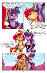 Size: 1253x1950 | Tagged: safe, artist:saturdaymorningproj, imported from derpibooru, sunset shimmer, twilight sparkle, alicorn, pony, comic:a princess' worth, alicornified, alternate universe, comic, female, mare, older, older sunset, older twilight, older twilight sparkle (alicorn), race swap, shimmercorn, twilight sparkle (alicorn)