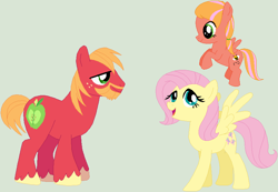 Size: 816x566 | Tagged: safe, artist:lost-our-dreams, imported from derpibooru, big macintosh, fluttershy, oc, oc:honey crisp, pegasus, pony, base used, female, filly, fluttermac, male, offspring, parent:big macintosh, parent:fluttershy, parents:fluttermac, shipping, simple background, story in the source, straight