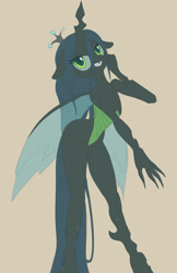 Size: 726x1122 | Tagged: safe, artist:grissaecrim, artist:raikoh, imported from derpibooru, queen chrysalis, anthro, changeling, changeling queen, adorasexy, colored sketch, crown, cute, cutealis, female, jewelry, looking at you, regalia, sexy, simple background, smiling, solo, stupid sexy chrysalis