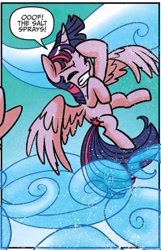 Size: 412x640 | Tagged: safe, artist:agnesgarbowska, idw, imported from derpibooru, twilight sparkle, twilight sparkle (alicorn), alicorn, a health of information, spoiler:comic, spoiler:comic58, eyes closed, flying, food, reaction image, salt