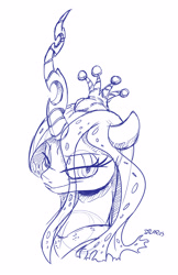 Size: 1949x3000 | Tagged: safe, artist:dilarus, deleted from derpibooru, imported from derpibooru, queen chrysalis, changeling, changeling queen, bust, commission, female, monochrome, portrait, solo