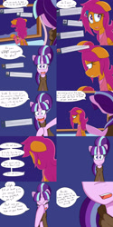 Size: 2000x4000 | Tagged: safe, artist:jake heritagu, imported from derpibooru, scootaloo, starlight glimmer, pony, comic:ask motherly scootaloo, ask, cloak, clothes, cloudsdale, comic, hairpin, implied sunburst, motherly scootaloo, smug, smuglight glimmer, sweatshirt