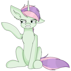 Size: 1000x1000 | Tagged: safe, artist:xcinnamon-twistx, imported from derpibooru, oc, oc only, oc:minty, unicorn, aggressive, commission, female, mare, pastel, pixel art, simple background, sitting, transparent background