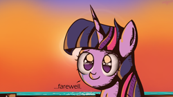 Size: 3264x1836 | Tagged: safe, artist:zsparkonequus, imported from derpibooru, twilight sparkle, crying, female, solo, sunset, text
