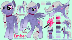Size: 1920x1080 | Tagged: safe, artist:isolte, imported from derpibooru, oc, oc only, oc:ember, crystal pony, pegasus, pony, female, glasses, oc design, reference sheet, second life