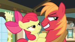 Size: 960x540 | Tagged: safe, imported from derpibooru, screencap, apple bloom, big macintosh, earth pony, pony, brotherhooves social, female, filly, foal, lidded eyes, male, out of context, stallion