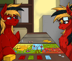 Size: 800x685 | Tagged: safe, artist:twotail813, imported from derpibooru, oc, oc only, oc:gear, oc:twotail, pony, board game, brother and sister, duo, female, goggles, male, mare, rcf community, siblings, smug, stallion, tabletop game