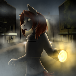 Size: 1000x1000 | Tagged: safe, artist:twotail813, imported from derpibooru, oc, oc only, oc:sunny way, anthro, clothes, fog, night, open mouth, rcf community, silent hill, spooky