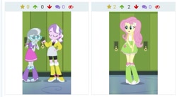 Size: 837x461 | Tagged: safe, edit, edited screencap, imported from derpibooru, screencap, diamond tiara, fluttershy, silver spoon, derpibooru, equestria girls, equestria girls (movie), juxtaposition, meta