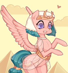 Size: 2354x2548 | Tagged: safe, artist:misukitty, imported from derpibooru, somnambula, daring done?, bipedal, female, heart, pyramid, rearing, solo, spread wings, wings