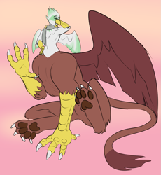 Size: 1279x1390 | Tagged: safe, artist:anonymous, imported from derpibooru, greta, anthro, griffon, griffon centaur, taur, female, paw pads, paws, solo, underpaw, waving