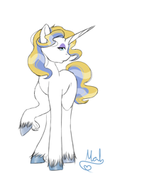 Size: 1500x1600 | Tagged: safe, artist:mah521, imported from derpibooru, oc, oc only, pony, unicorn, magical gay spawn, parent:fancypants, parent:prince blueblood, raised hoof, simple background, solo, white background