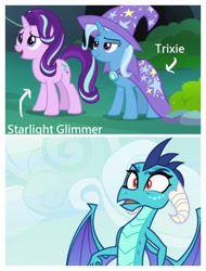 Size: 3106x4096 | Tagged: safe, edit, edited screencap, imported from derpibooru, screencap, princess ember, starlight glimmer, trixie, dragon, to change a changeling, triple threat