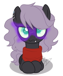 Size: 984x1172 | Tagged: safe, artist:jaysey, imported from derpibooru, oc, oc only, oc:crystallized heart, earth pony, pony, clothes, dark, female, magic, offspring, parent:king sombra, parent:maud pie, prone, scarf, simple background, snaggletooth, solo, sombra eyes, transparent background