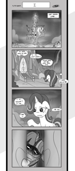 Size: 1451x3300 | Tagged: safe, artist:loreto-arts, imported from derpibooru, starlight glimmer, twilight sparkle, pony, comic:friendship is innuendo, comic, crying, monochrome, twilight's castle