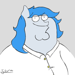 Size: 519x519 | Tagged: safe, imported from derpibooru, oc, oc only, oc:stormpone, bad, bedroom eyes, chubby, family guy, gray background, looking at you, peter griffin, simple background, smiling, solo, wtf